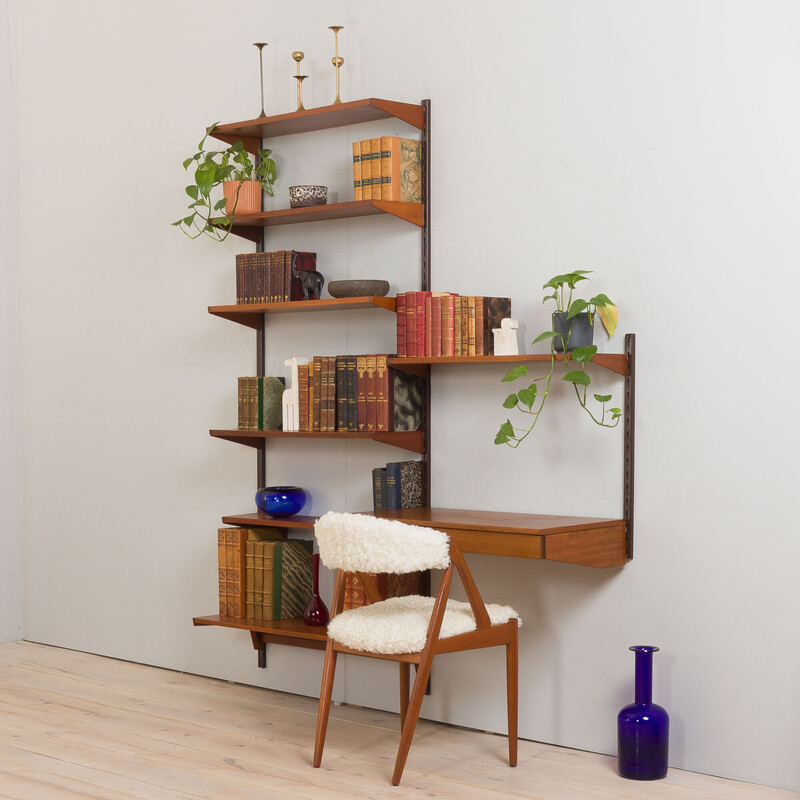 Vintage teak bookcase with desk by Kai Kristiansen for Fm Mobler, Denmark 1960