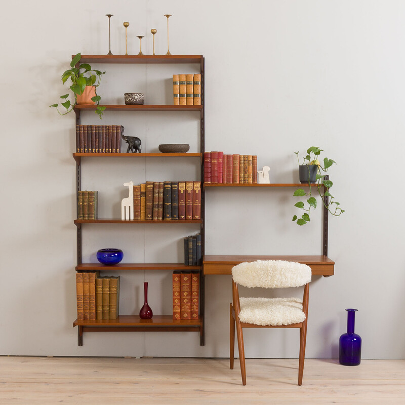 Vintage teak bookcase with desk by Kai Kristiansen for Fm Mobler, Denmark 1960