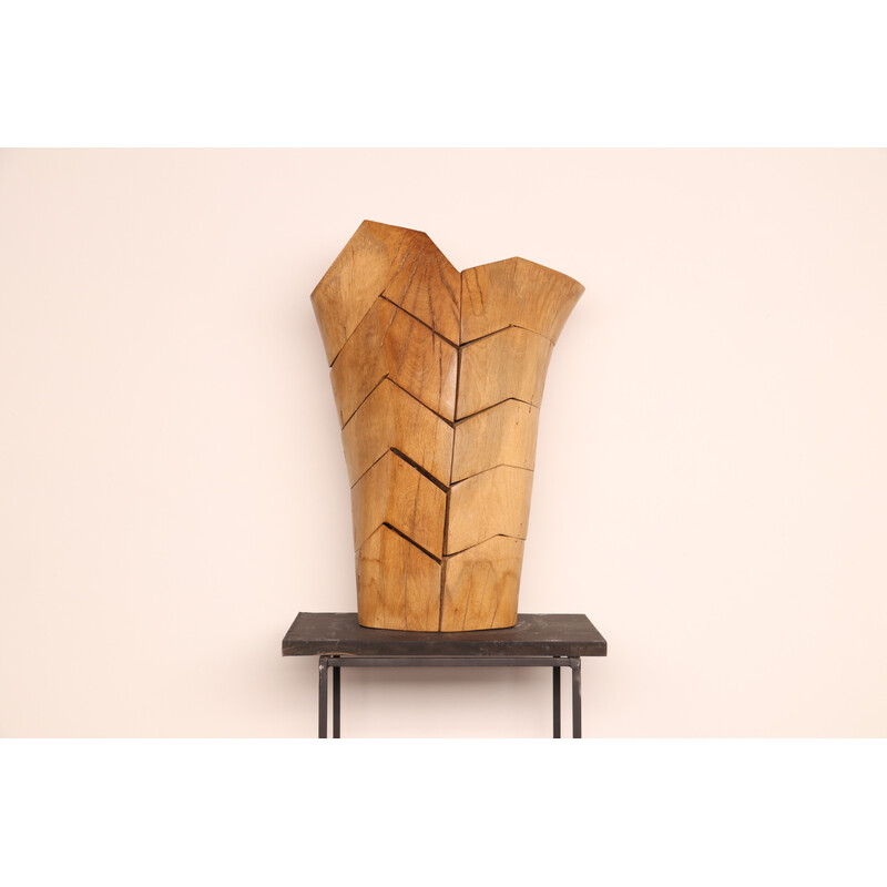 Vintage handgemaakte sculptuur "Torse Torreador" in eikenhout door kunstenaar Claudio Di Placido, Frankrijk