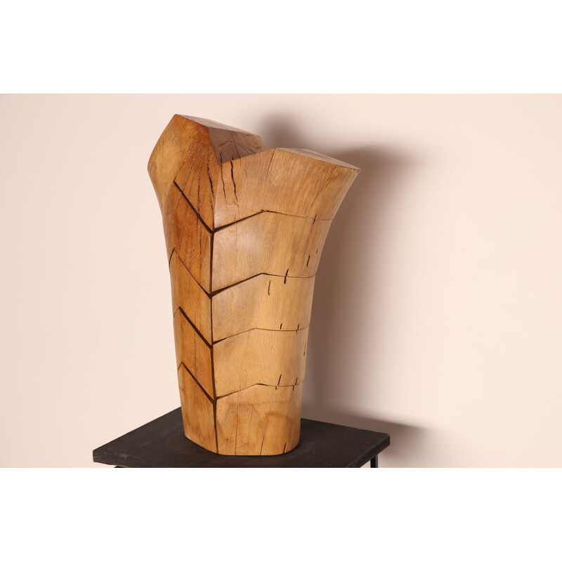 Vintage handcrafted sculpture "Torse Torreador" in oakwood by artist Claudio Di Placido, France