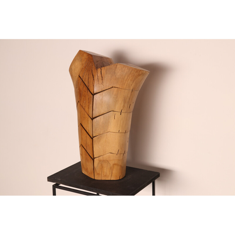 Vintage handcrafted sculpture "Torse Torreador" in oakwood by artist Claudio Di Placido, France