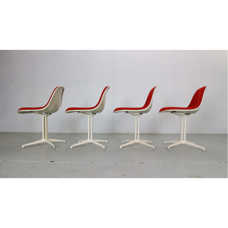 Juego de 4 sillas vintage "La Fonda" de fibra de vidrio roja de Ray y Charles Eames para Herman Miller, años 60