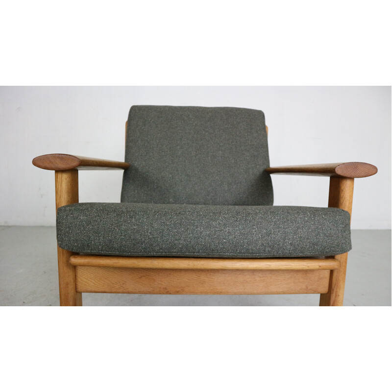 Pair of vintage oakwood and upholstery armchairs by Poul Volther for Frem Røjle, Denmark 1950s