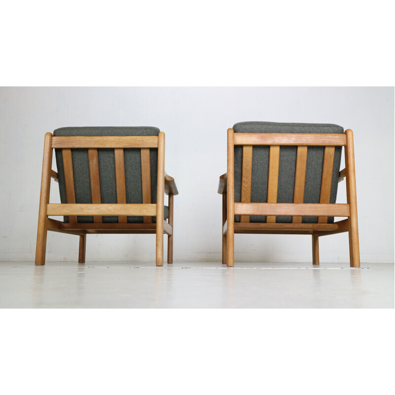 Pair of vintage oakwood and upholstery armchairs by Poul Volther for Frem Røjle, Denmark 1950s