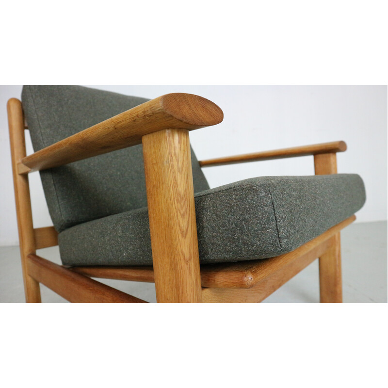 Pair of vintage oakwood and upholstery armchairs by Poul Volther for Frem Røjle, Denmark 1950s