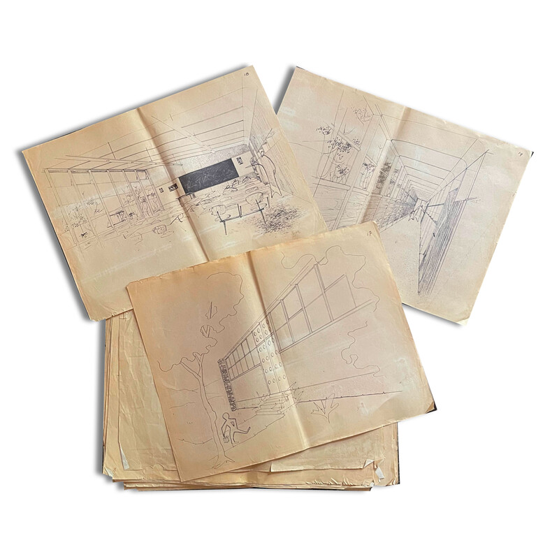 Lot de 22 documents vintage des ateliers Jean Prouvé