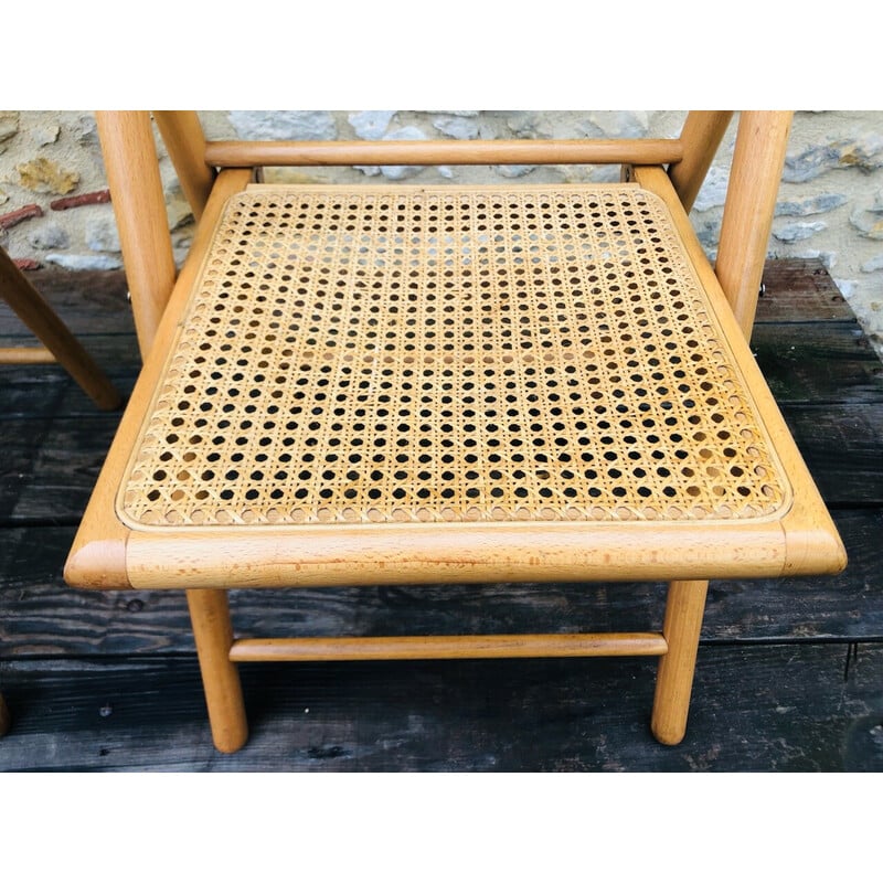 Par de cadeiras dobráveis de madeira vintage e rattan para Habitat, 1970-1980
