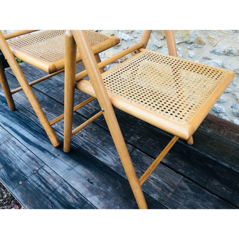 Pair of vintage folding chairs in bentwood and rattan canework for Habitat, 1970-1980