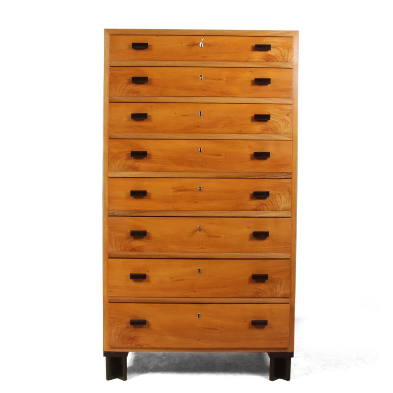 Tall Danish elm chest of drawers - 1940s