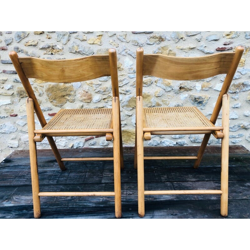 Paire de chaises pliantes vintage en bois courbé et cannage rotin pour Habitat, 1970-1980