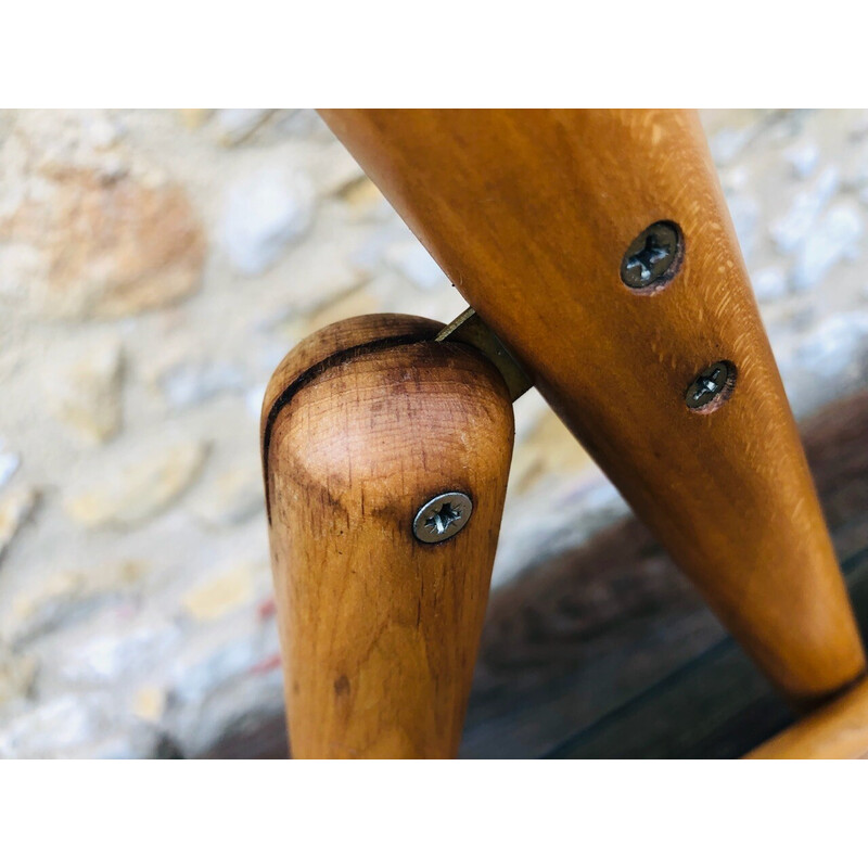 Coppia di sedie pieghevoli vintage in legno curvato e rattan per Habitat, 1970-1980