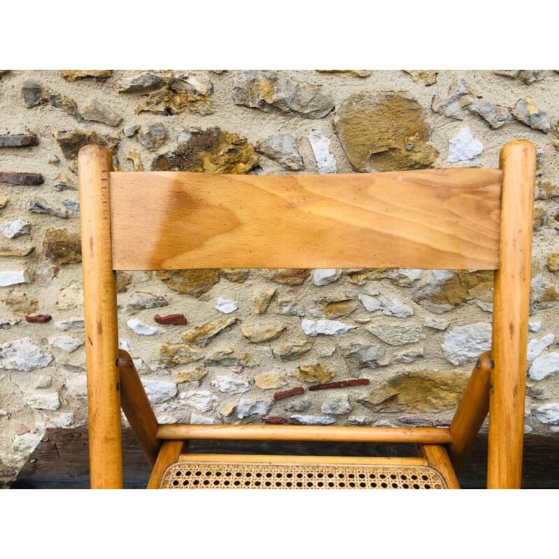 Pair of vintage folding chairs in bentwood and rattan canework for Habitat, 1970-1980