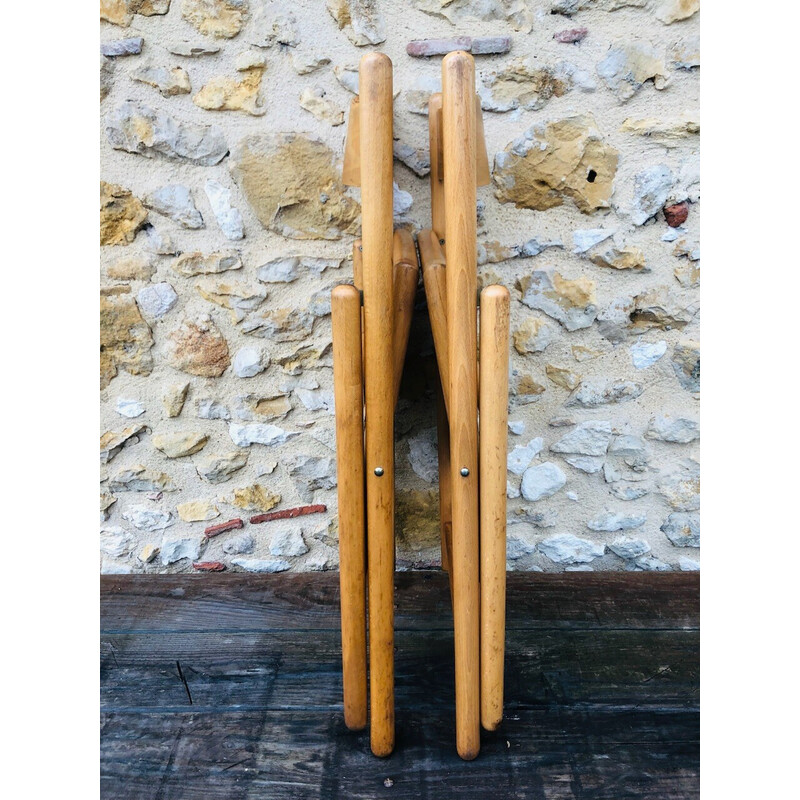 Pair of vintage folding chairs in bentwood and rattan canework for Habitat, 1970-1980