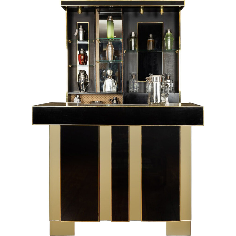 Vintage bar in black laminate sheeting and gilded steel, Italy 1970
