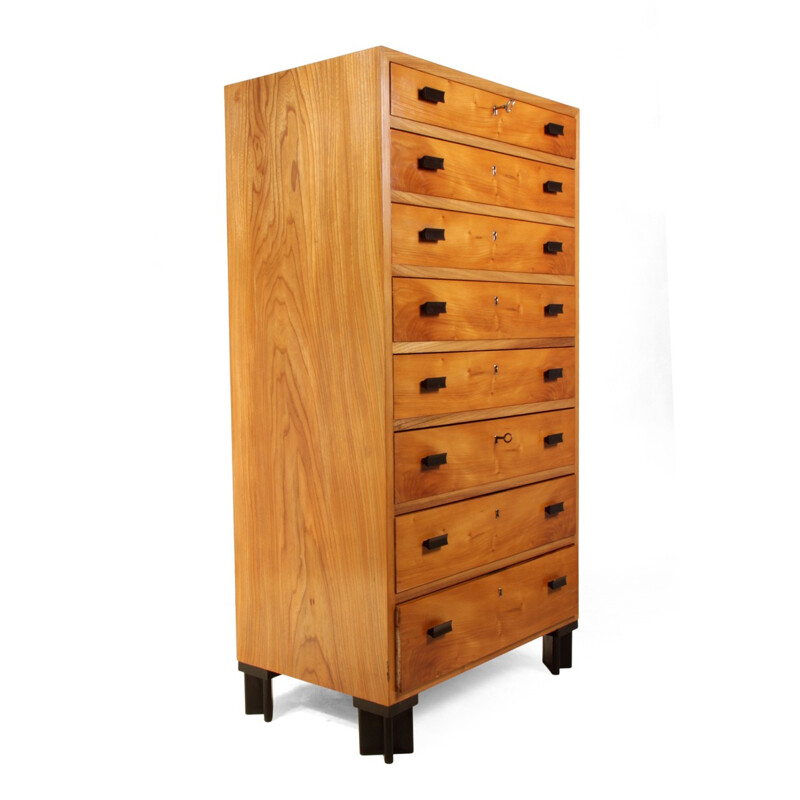 Tall Danish elm chest of drawers - 1940s