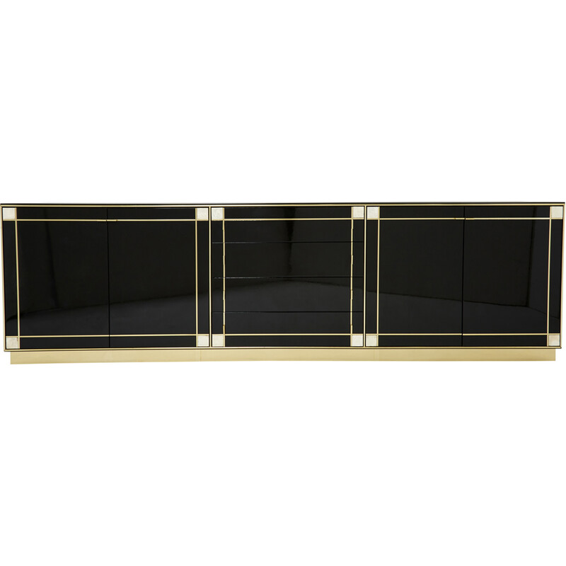 Credenza vintage in lacca nera, ottone e madreperla di Pierre Cardin, 1980