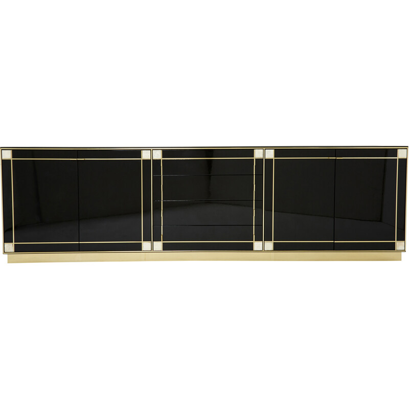 Vintage sideboard in black lacquer, brass and mother-of-pearl by Pierre Cardin, 1980