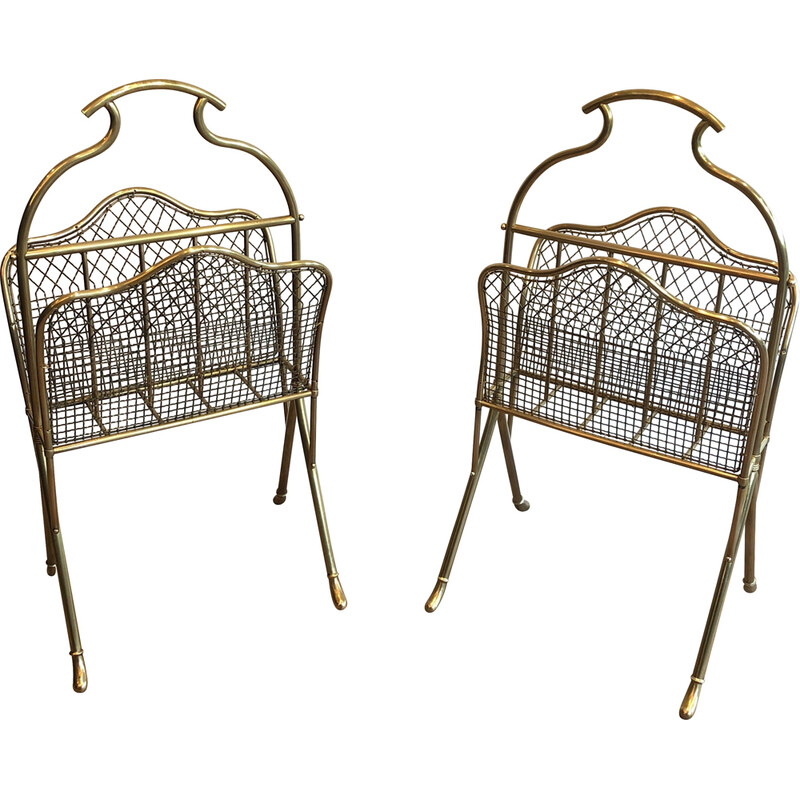 Pair of vintage brass magazine racks, France 1900