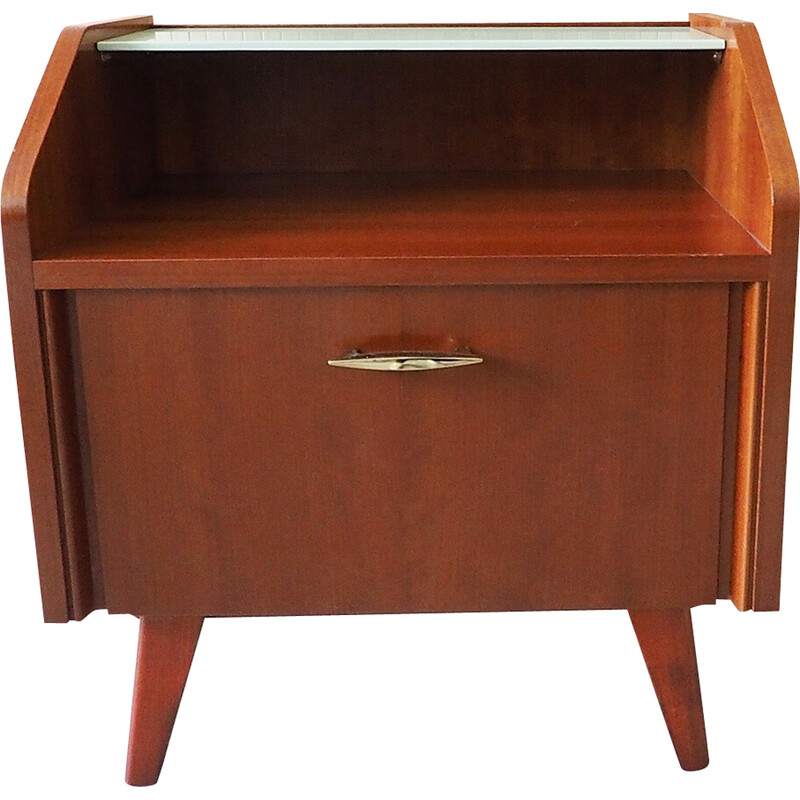 Vintage night stand in wood and glass, 1960s