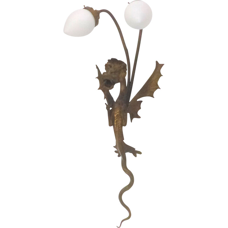 Vintage verguld bronzen draak wandlamp, 1920