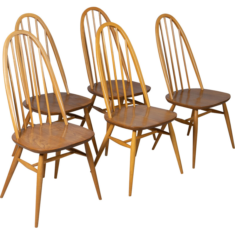 Set of 5 vintage Quaker beechwood and elmwood chairs by Lucian Ercolani for Ercol, UK 1960