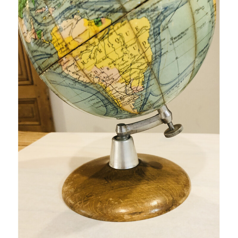 Vintage terrestrial globe in cardboard, aluminum and wood, 1950