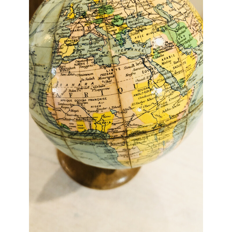 Vintage terrestrial globe in cardboard, aluminum and wood, 1950