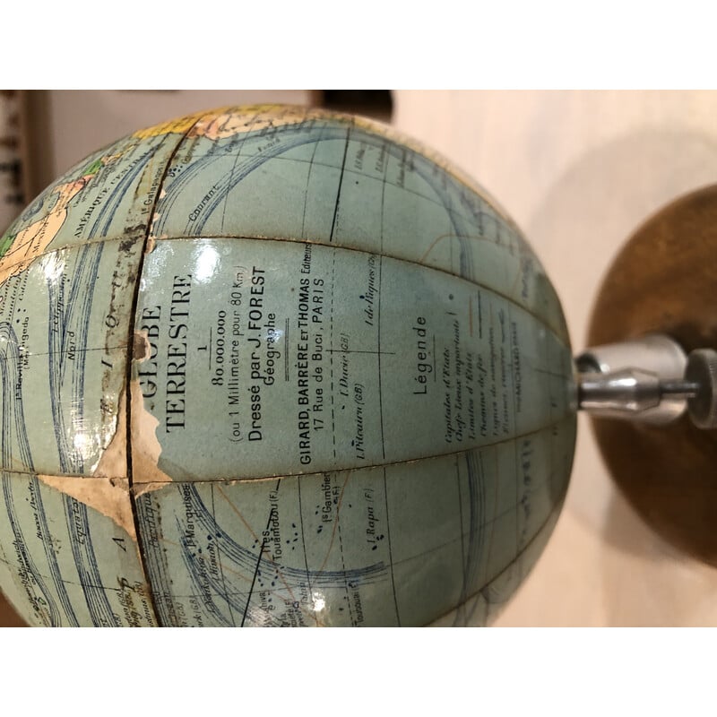 Vintage terrestrial globe in cardboard, aluminum and wood, 1950