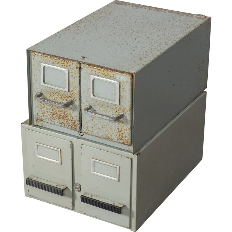 Pair of vintage industrial file cabinets in metal, France 1980