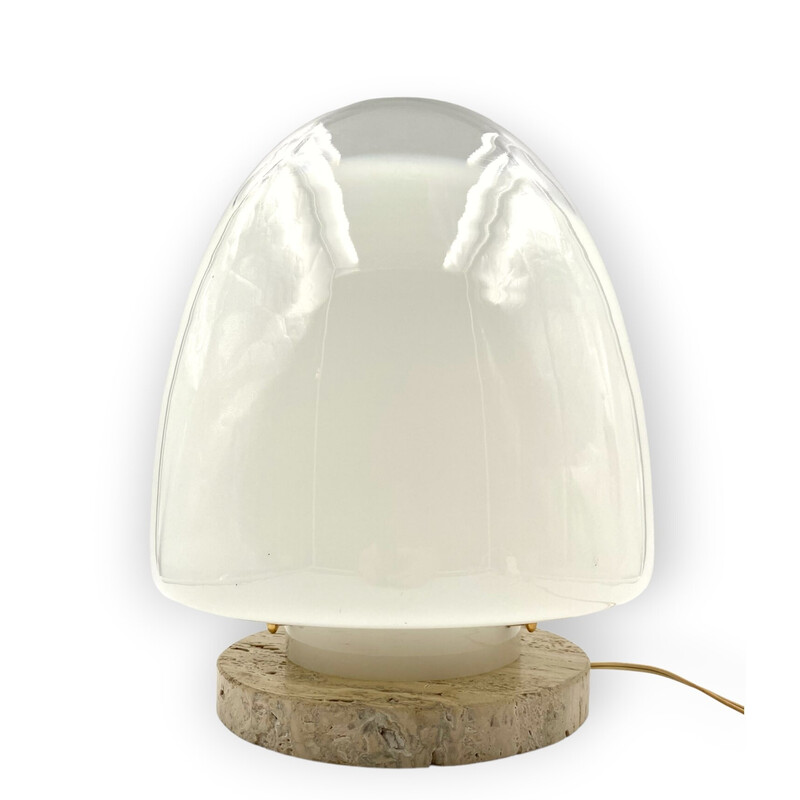 Lampe de table vintage en verre de Murano et travertin par Giusto Toso pour Leucos, Italie 1970
