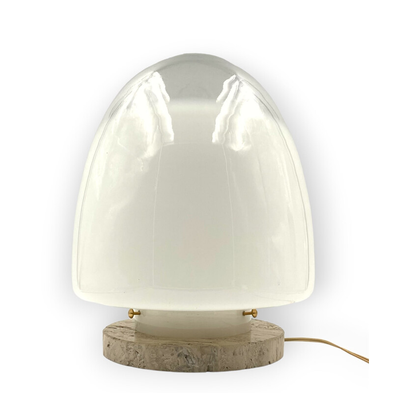 Vintage Murano glass and travertine table lamp by Giusto Toso for Leucos, Italy 1970