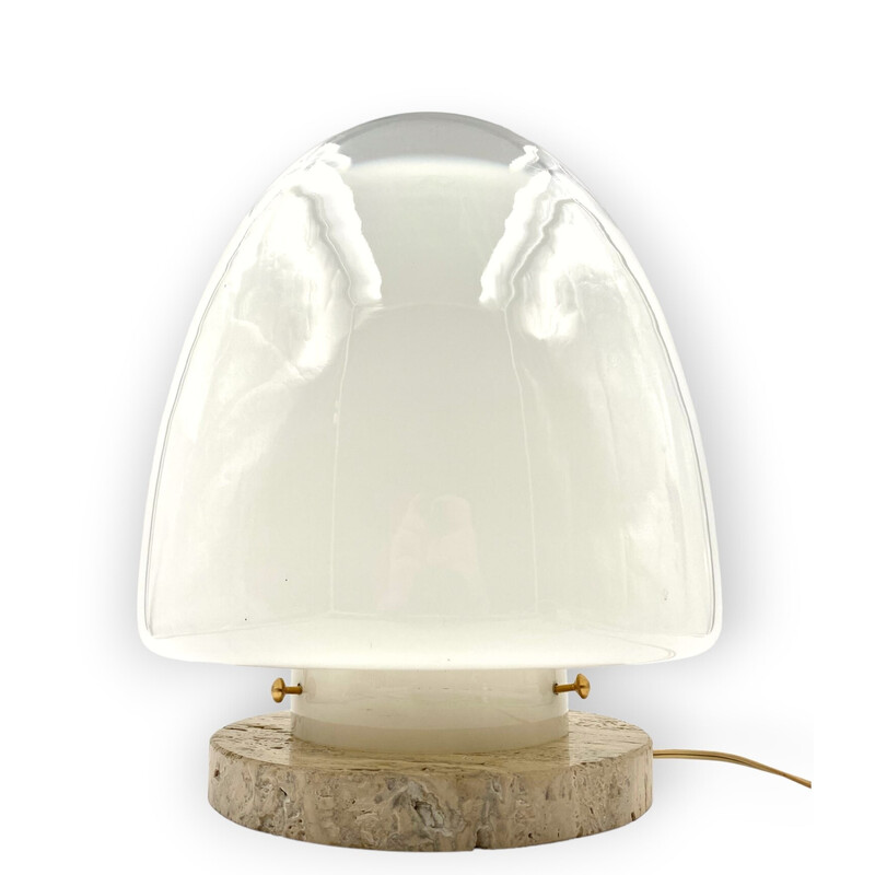Lámpara de sobremesa vintage de cristal de Murano y travertino de Giusto Toso para Leucos, Italia 1970