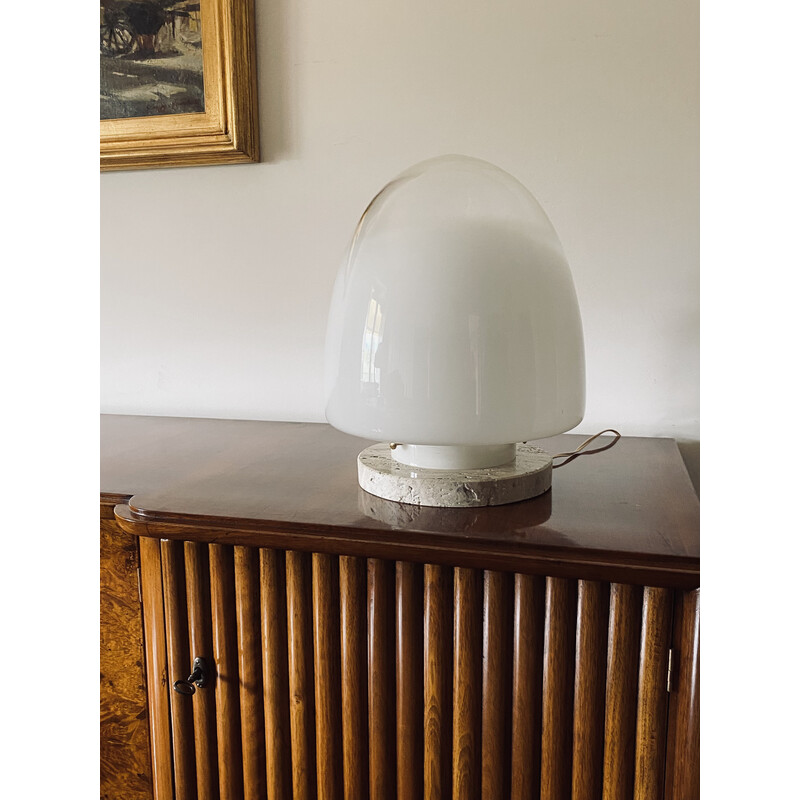 Lampada da tavolo vintage in vetro di Murano e travertino di Giusto Toso per Leucos, Italia 1970