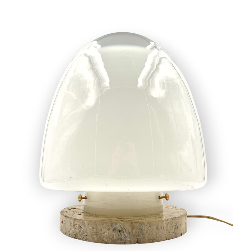 Vintage Murano glass and travertine table lamp by Giusto Toso for Leucos, Italy 1970