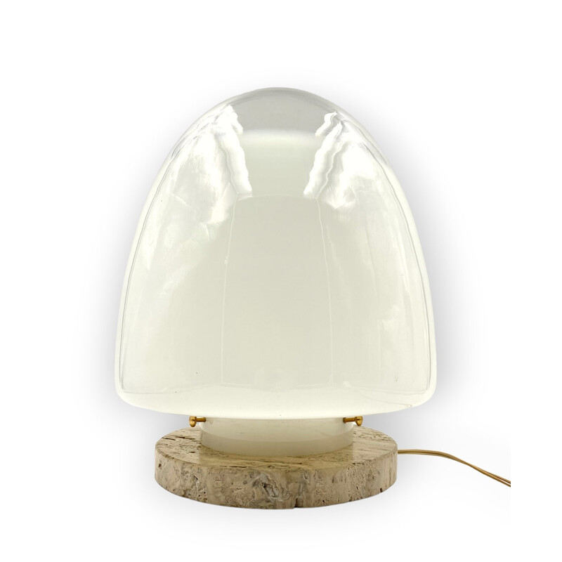 Lámpara de sobremesa vintage de cristal de Murano y travertino de Giusto Toso para Leucos, Italia 1970