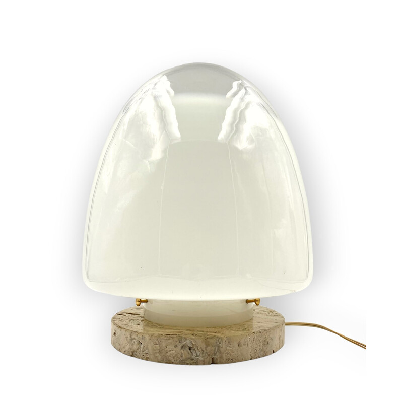 Vintage Murano glass and travertine table lamp by Giusto Toso for Leucos, Italy 1970