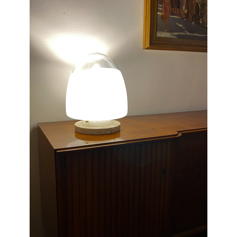 Lampe de table vintage en verre de Murano et travertin par Giusto Toso pour Leucos, Italie 1970
