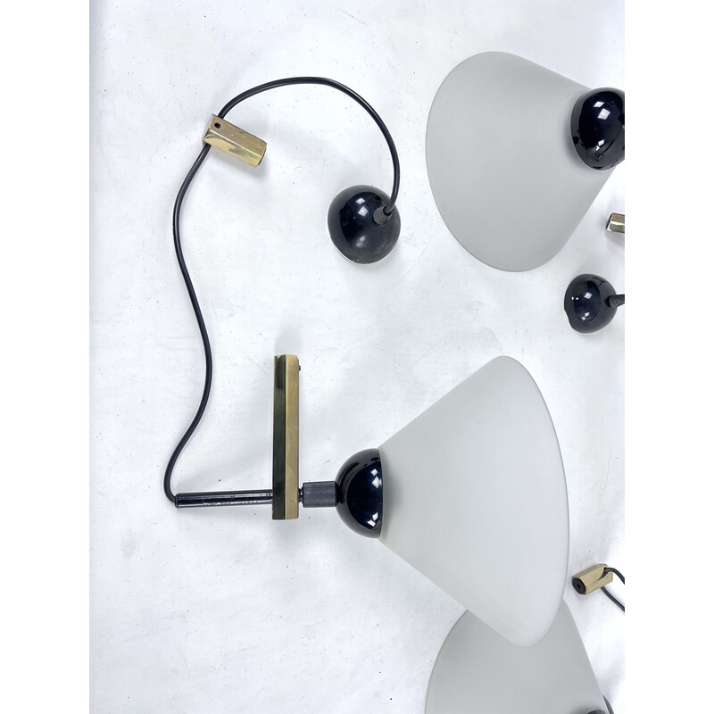 Set of 4 vintage brass and Murano glass wall lamps by Quattrifolio, Italy 1970