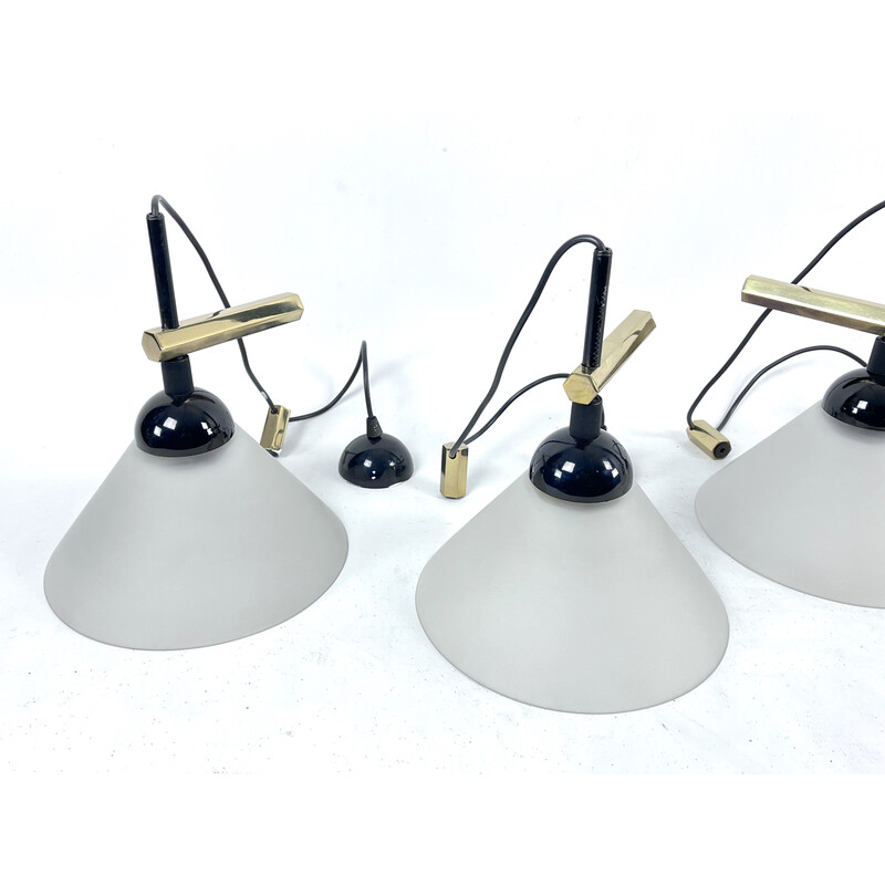 Set of 4 vintage brass and Murano glass wall lamps by Quattrifolio, Italy 1970