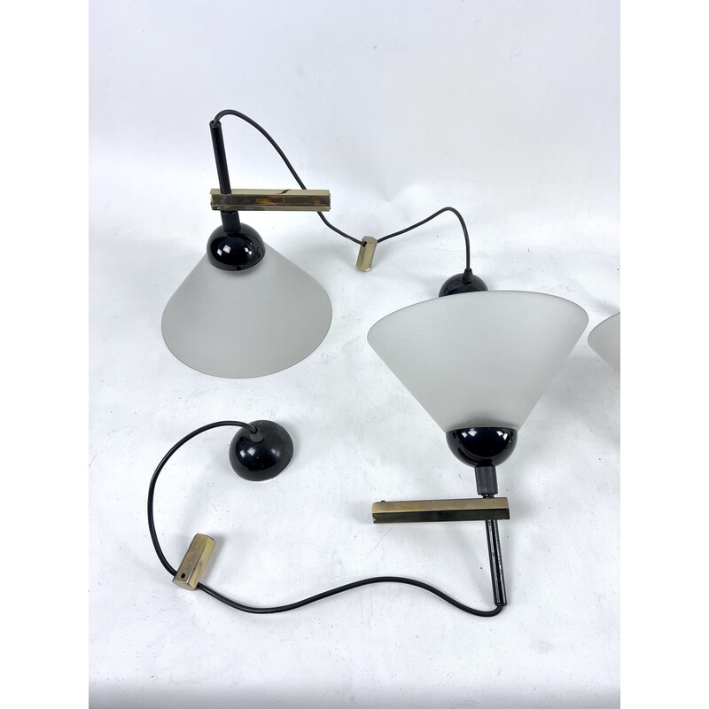 Set of 4 vintage brass and Murano glass wall lamps by Quattrifolio, Italy 1970