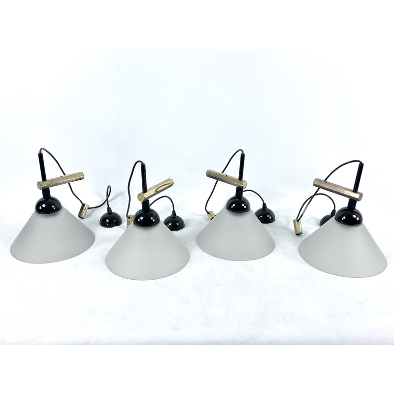 Set of 4 vintage brass and Murano glass wall lamps by Quattrifolio, Italy 1970