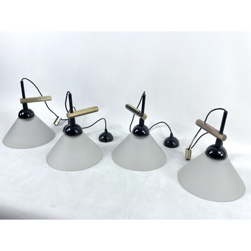 Set of 4 vintage brass and Murano glass wall lamps by Quattrifolio, Italy 1970