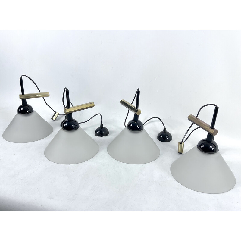 Set van 4 vintage wandlampen van messing en Murano glas, Quattrifolio, Italië 1970.