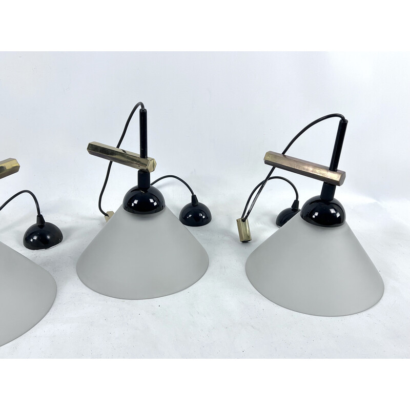 Set of 4 vintage brass and Murano glass wall lamps by Quattrifolio, Italy 1970