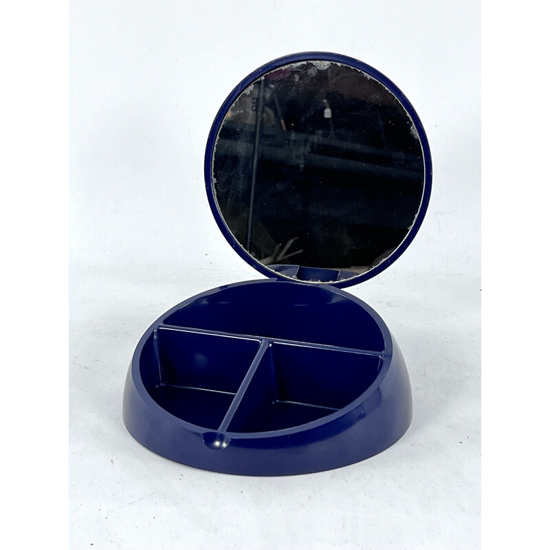 Caja vintage con espejo de plástico azul de Makio Hasuike para Gedy, Italia 1980