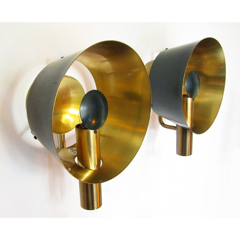 Vintage brass wall lamps for Lyfa, Denmark 1960