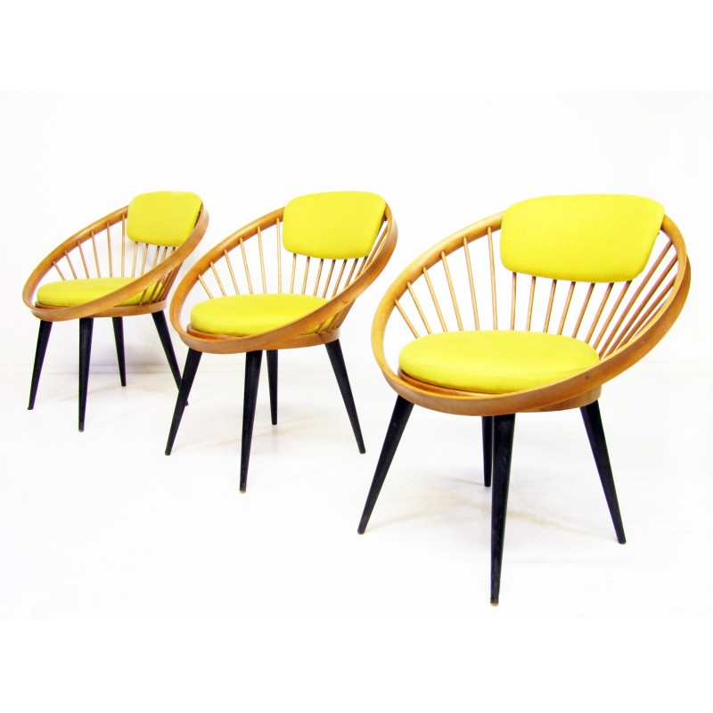 Cadeiras circulares e cadeiras de linho Vintage por Yngve Ekstrom, Suécia 1950s