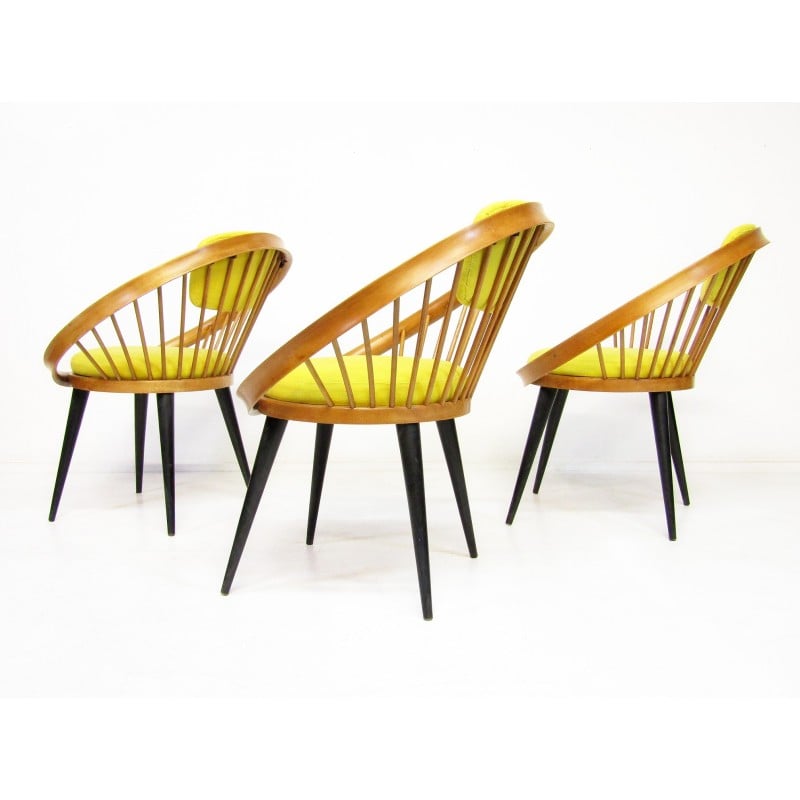 Vintage circular hoop and linen chairs by Yngve Ekstrom, Sweden 1950s