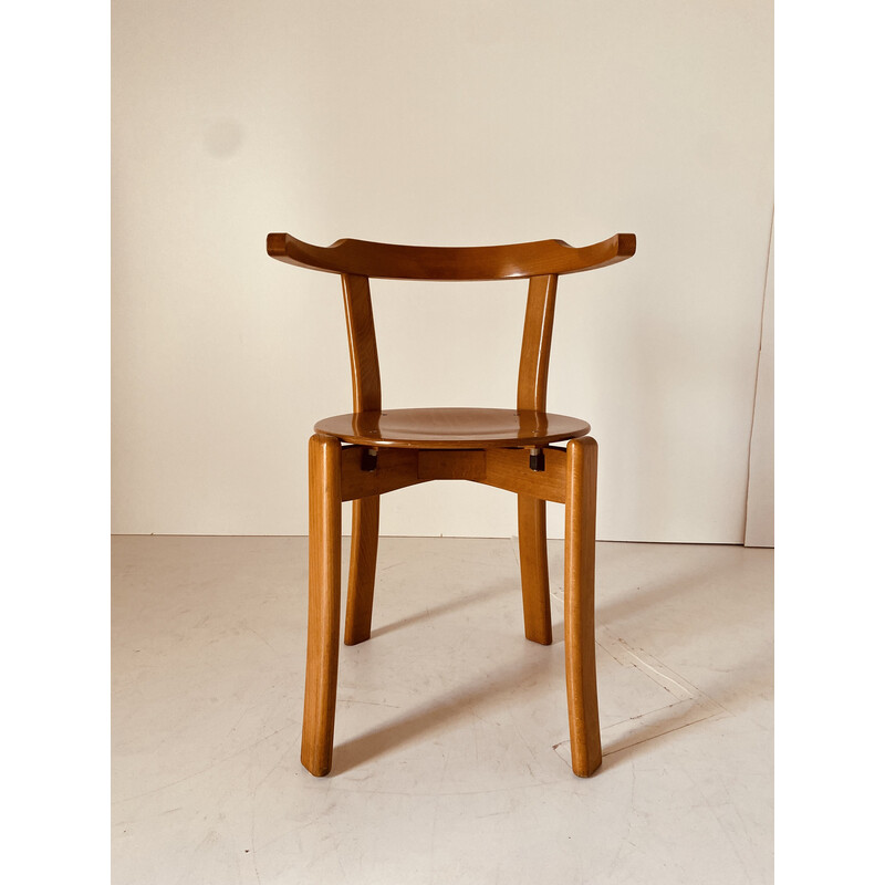 Set of 4 vintage chairs in solid beechwood and bentwood, Italy 1970