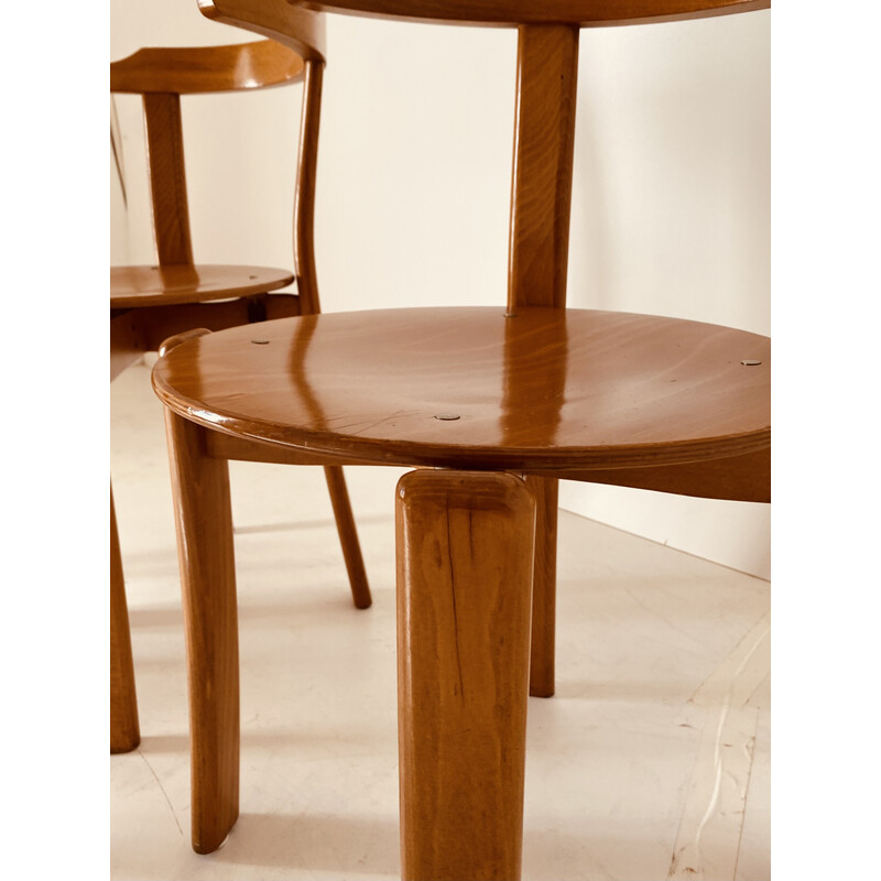 Set of 4 vintage chairs in solid beechwood and bentwood, Italy 1970